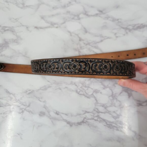 Vintage Brown Texas Embossed Leather Belt with Gold Toned Buckle - Picture 12 of 14